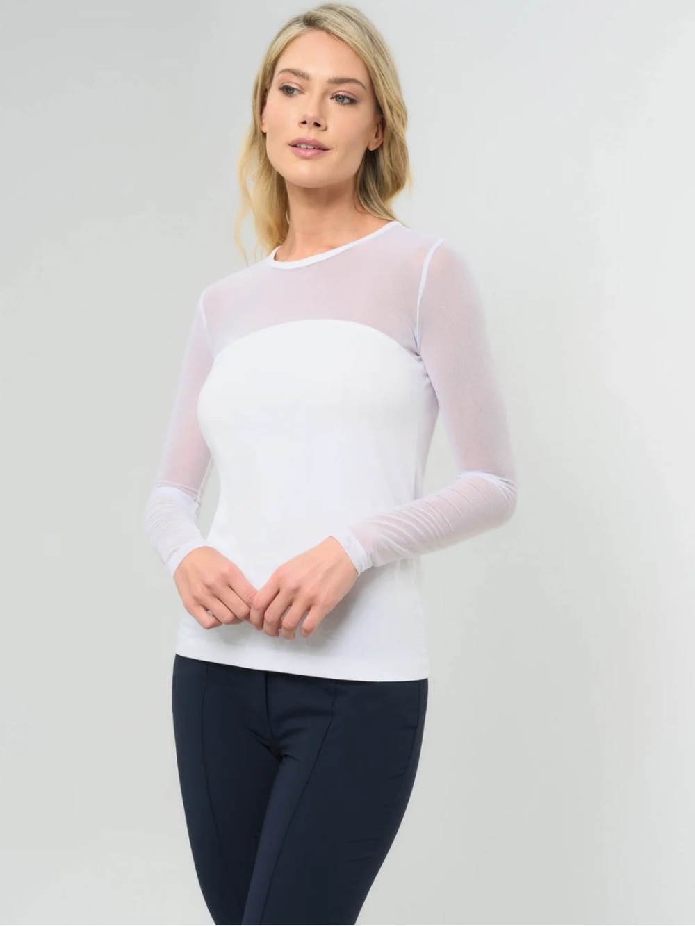 ANATOMIE Budah White Mesh Yoke Top Size Large